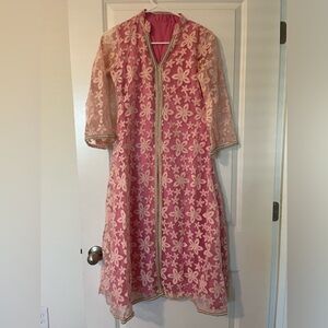 Pink Floral Netted Salwar Kameez